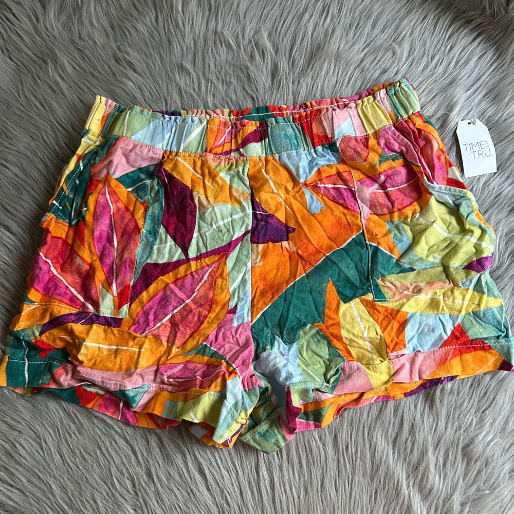 Time And Tru Relaxed Fit Shorts Womens Size XL (16-18) Multicolored Linen Short